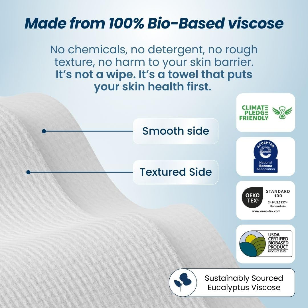 Say goodbye to stubborn makeup with our XL Biobased Face Towels! 🌿✨ Approved by the Eczema Association, these ultra-soft disposable wipes come in a 50 count pack. Perfect for sensitive skin! 💖 #MakeupRemover #EcoFriendly #SkincareEssentials