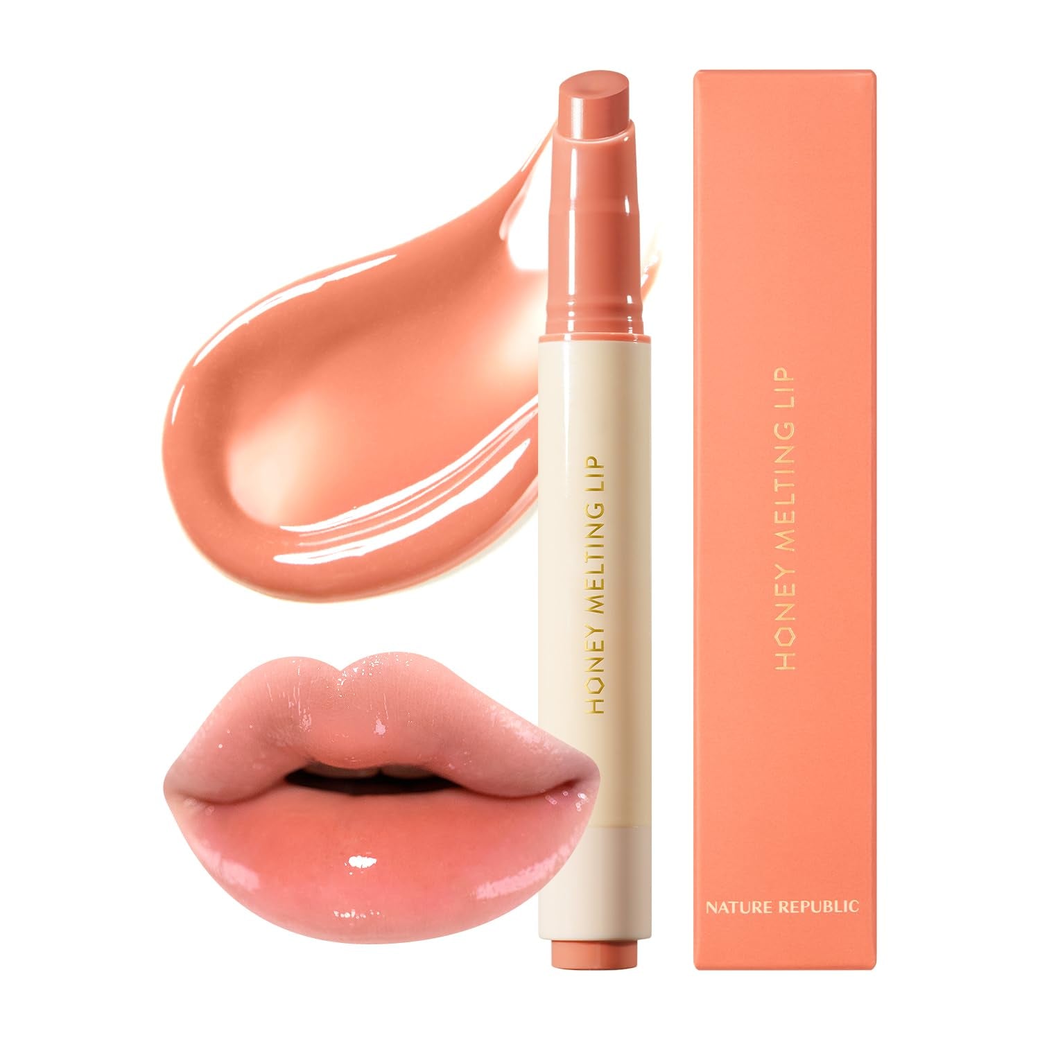 Honey Melting Lip Stick (02 Fig) - Hydrating Gloss and Moisturizing Balm with Sheer Tint and Nude Shine Finish, Korean Makeup