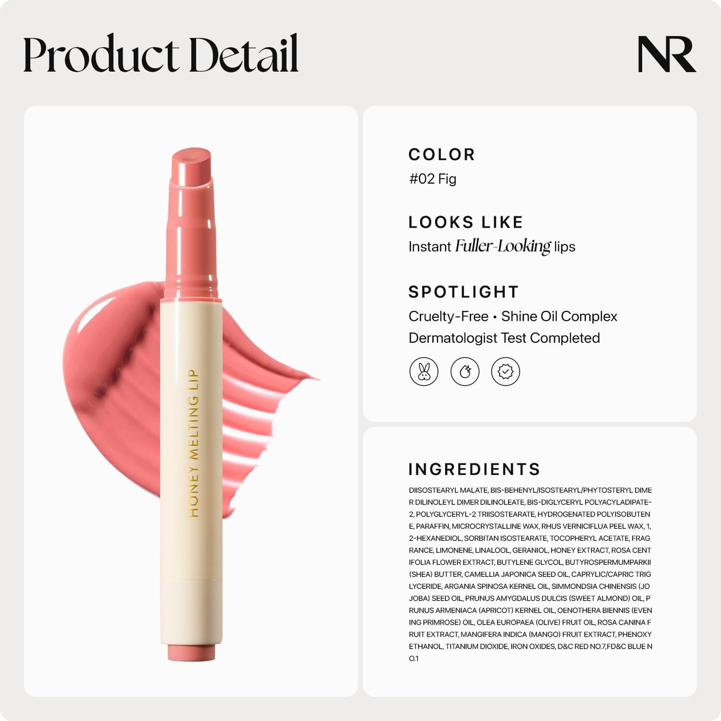Honey Melting Lip Stick (02 Fig) - Hydrating Gloss and Moisturizing Balm with Sheer Tint and Nude Shine Finish, Korean Makeup