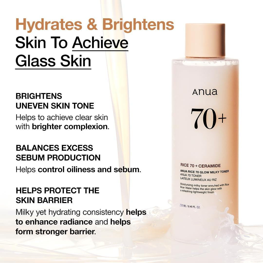 Get Your Glow On! ✨ Discover the Magic of Rice 70 Glow Milky Toner for Glass Skin! 🍚💧 Fragrance-Free & Fungal Acne Safe! #KBeauty #SkincareGoals