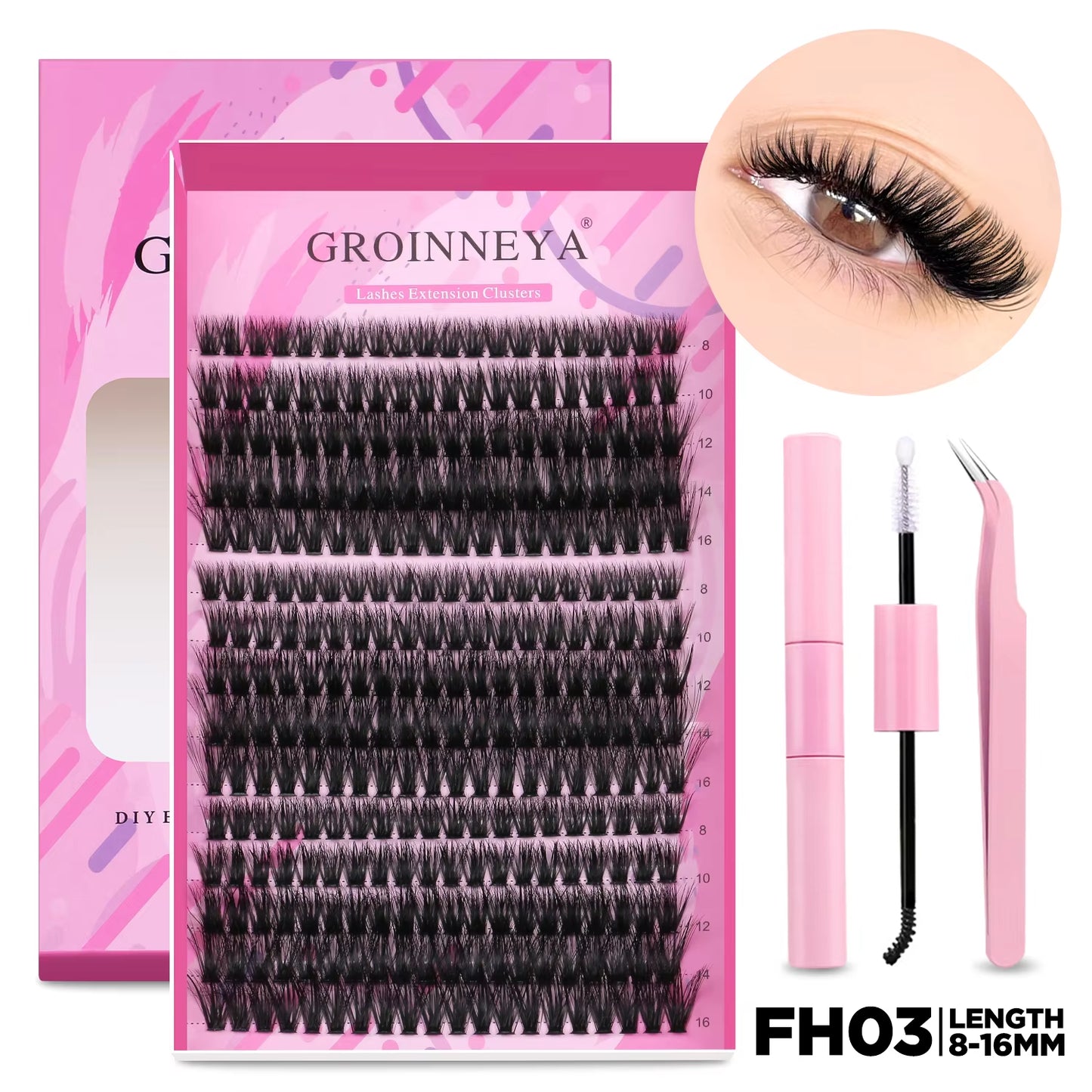 DIY Individual Lash Extension Kit - Complete Set with Cluster Mix Eyelashes, Lash Bond, and Seal for At-Home Application