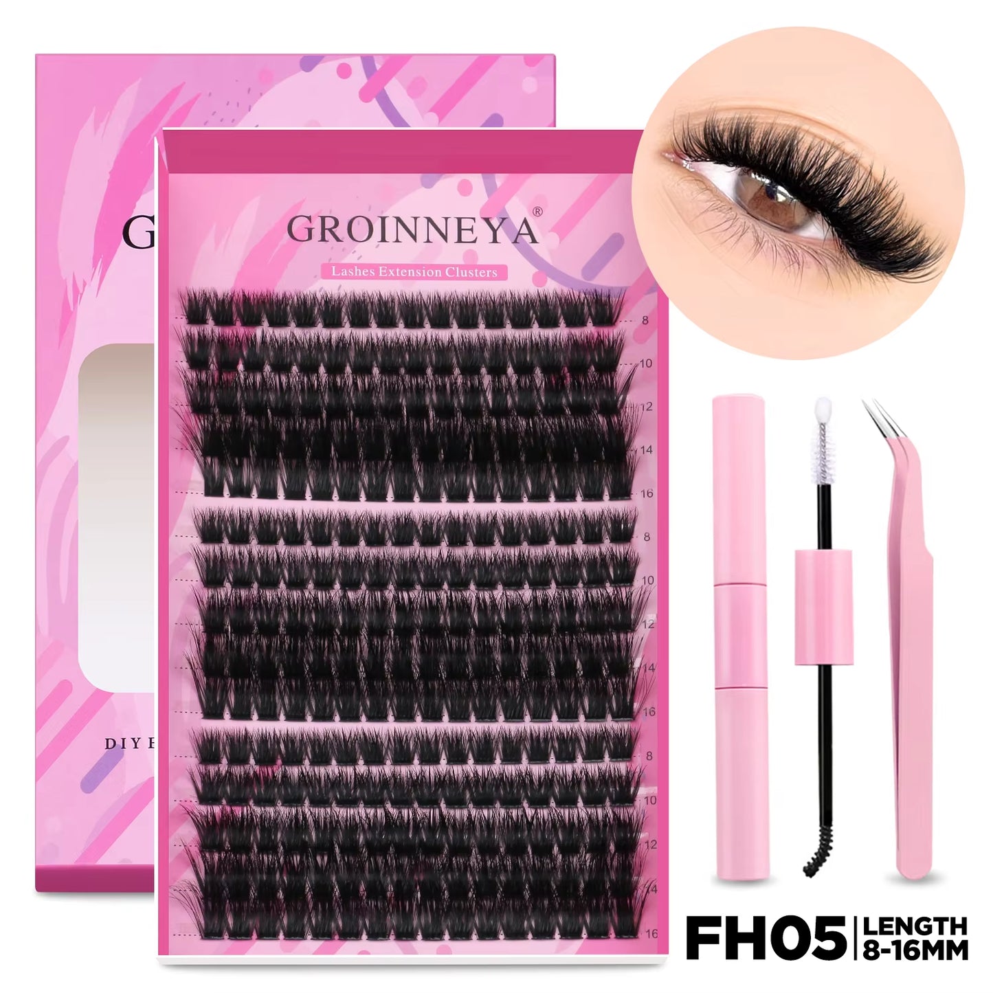 DIY Individual Lash Extension Kit - Complete Set with Cluster Mix Eyelashes, Lash Bond, and Seal for At-Home Application