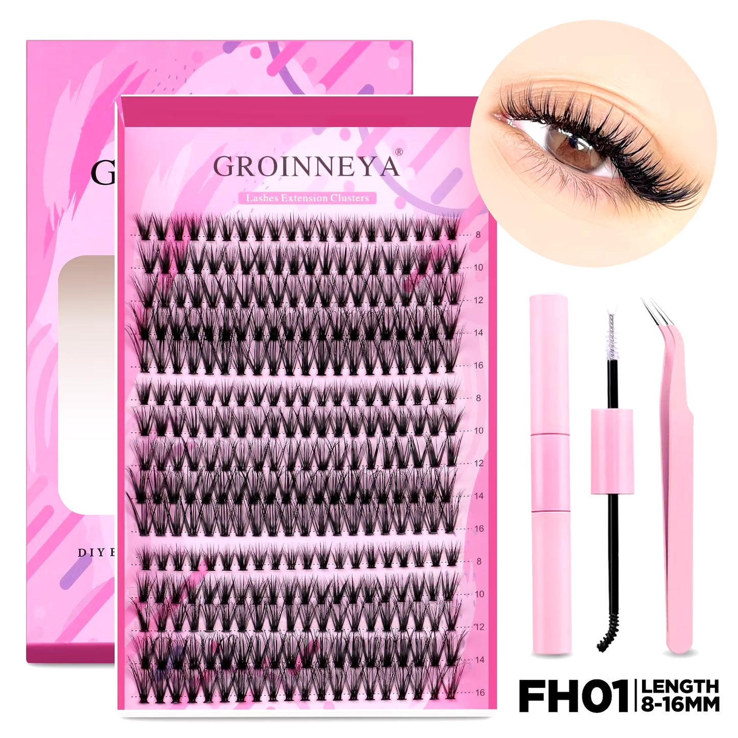 DIY Individual Lash Extension Kit - Complete Set with Cluster Mix Eyelashes, Lash Bond, and Seal for At-Home Application
