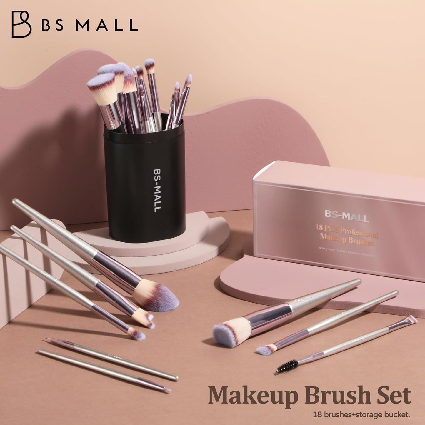 Premium 18-Piece Synthetic Makeup Brush Set with Black Case for Foundation, Powder, Concealers, Eye Shadows, and Blush