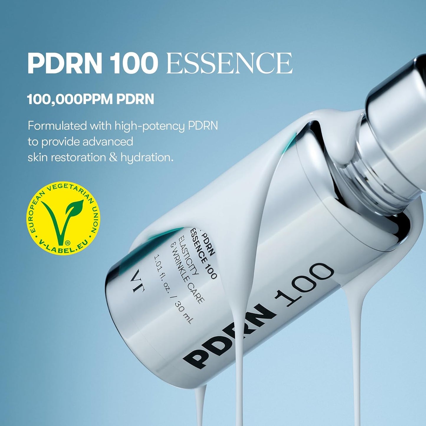 PDRN 100 Essence - Advanced Intensive Glow Serum with 100,000 PPM Vegan PDRN for Skin Restoration, Hydration, and Firming - 1.01 Fl. Oz.