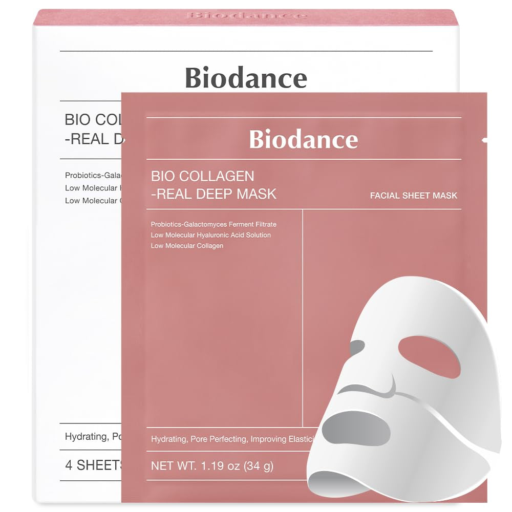 Bio-Collagen Deep Hydrating Overnight Hydrogel Mask - Pore Minimizing and Elasticity Enhancing, 34g x 4 Packs