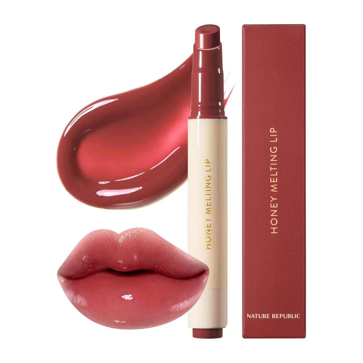 Honey Melting Lip Stick (02 Fig) - Hydrating Gloss and Moisturizing Balm with Sheer Tint and Nude Shine Finish, Korean Makeup