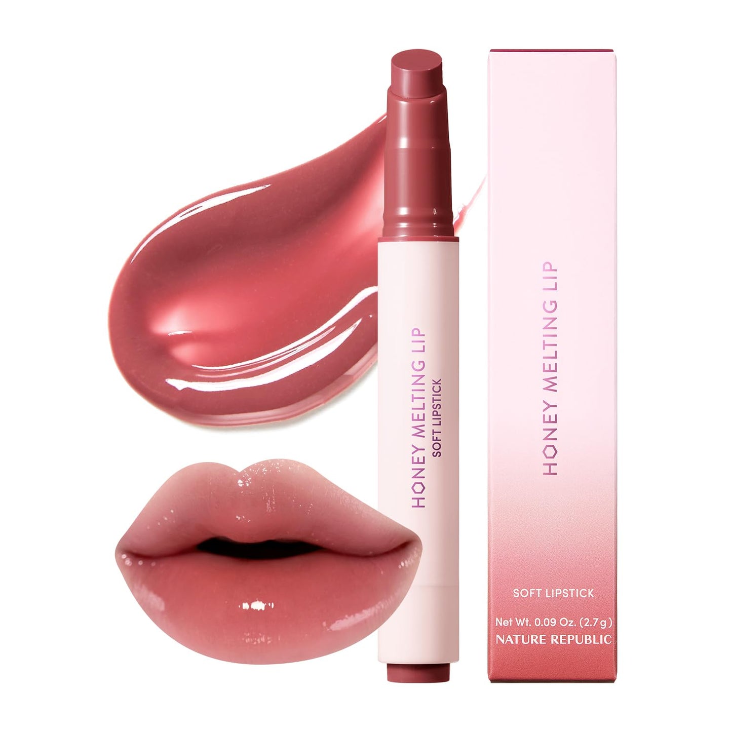 Honey Melting Lip Stick (02 Fig) - Hydrating Gloss and Moisturizing Balm with Sheer Tint and Nude Shine Finish, Korean Makeup
