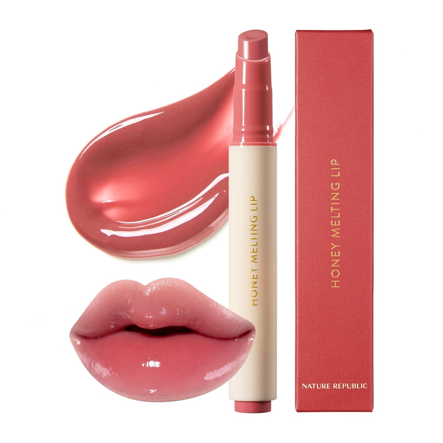 Honey Melting Lip Stick (02 Fig) - Hydrating Gloss and Moisturizing Balm with Sheer Tint and Nude Shine Finish, Korean Makeup