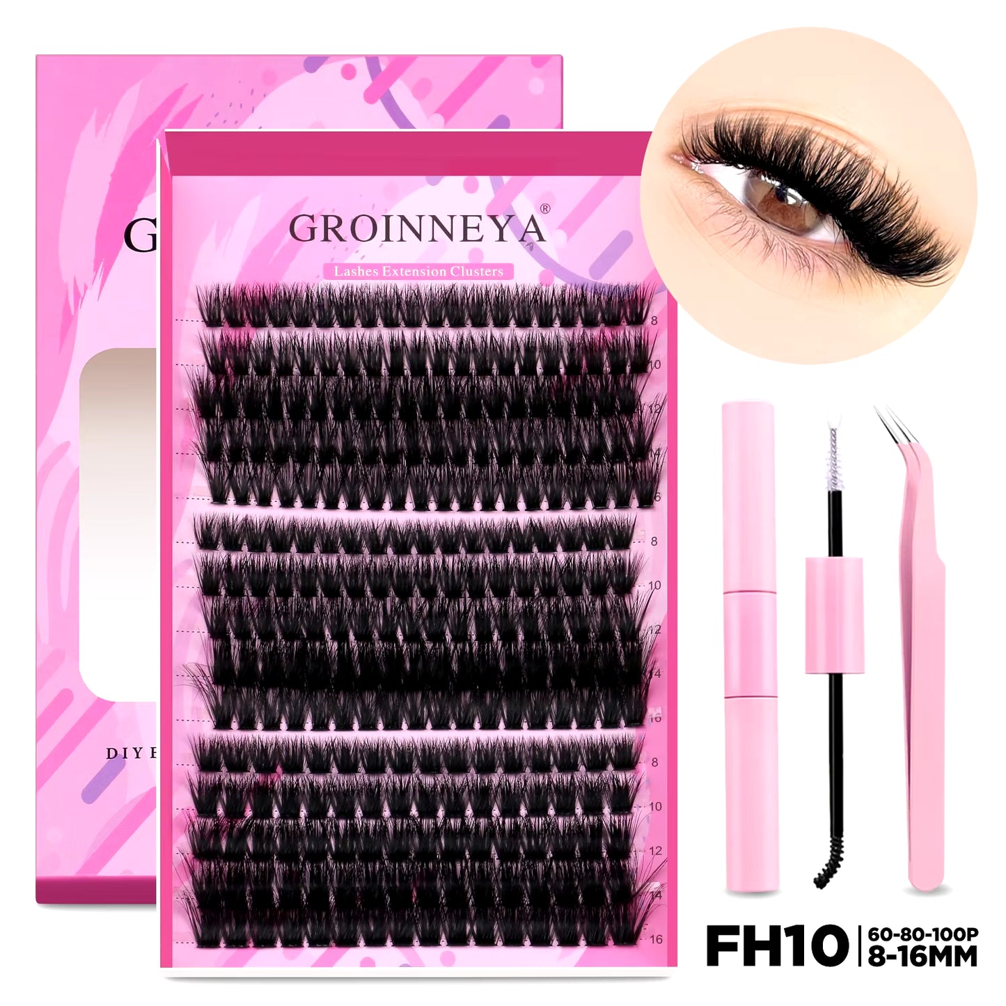 DIY Individual Lash Extension Kit - Complete Set with Cluster Mix Eyelashes, Lash Bond, and Seal for At-Home Application