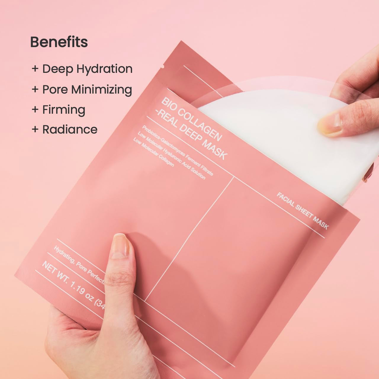 Bio-Collagen Deep Hydrating Overnight Hydrogel Mask - Pore Minimizing and Elasticity Enhancing, 34g x 4 Packs