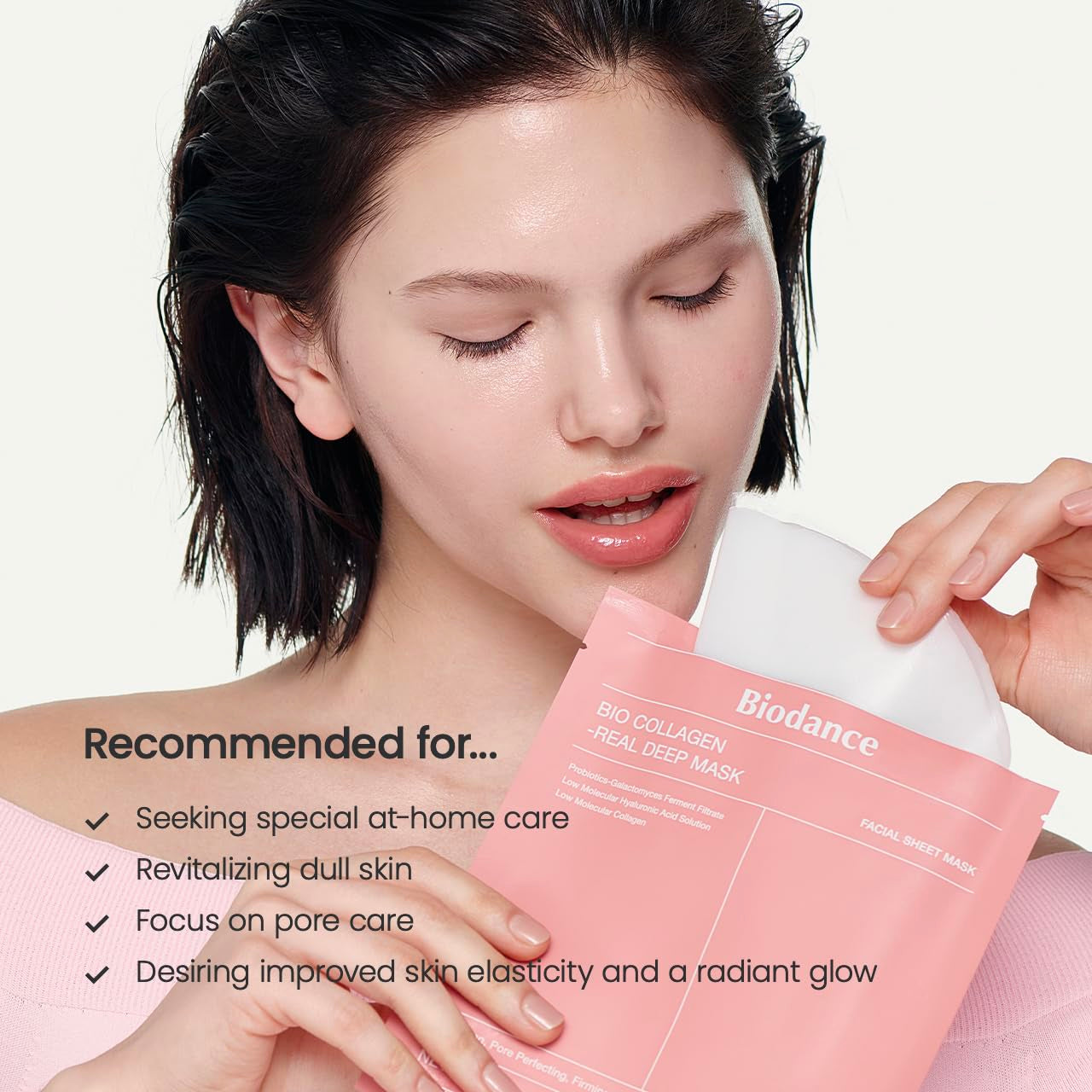 Bio-Collagen Deep Hydrating Overnight Hydrogel Mask - Pore Minimizing and Elasticity Enhancing, 34g x 4 Packs