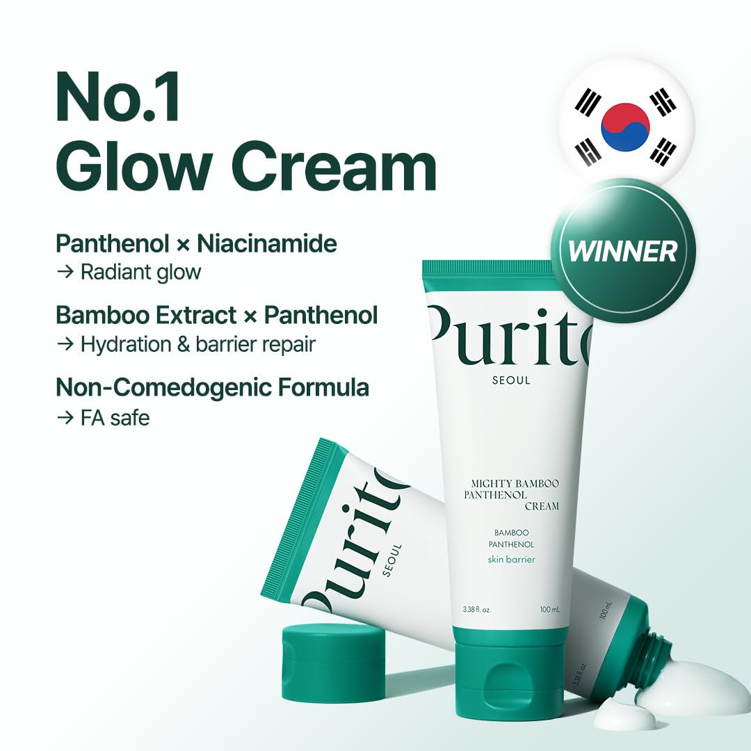 Mighty Bamboo Panthenol Cream - Daily Moisturizer for All Skin Types, Skin Barrier Repair, Vegan Korean Skincare, 3.38 Fl. Oz / 100 Ml