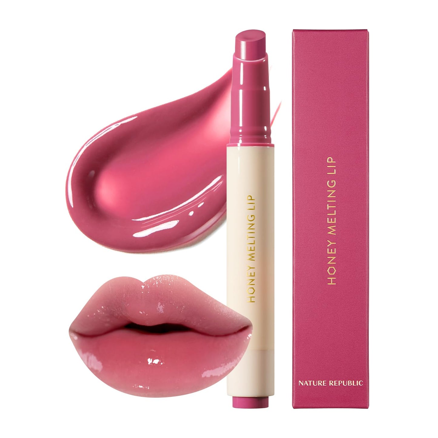 Honey Melting Lip Stick (02 Fig) - Hydrating Gloss and Moisturizing Balm with Sheer Tint and Nude Shine Finish, Korean Makeup