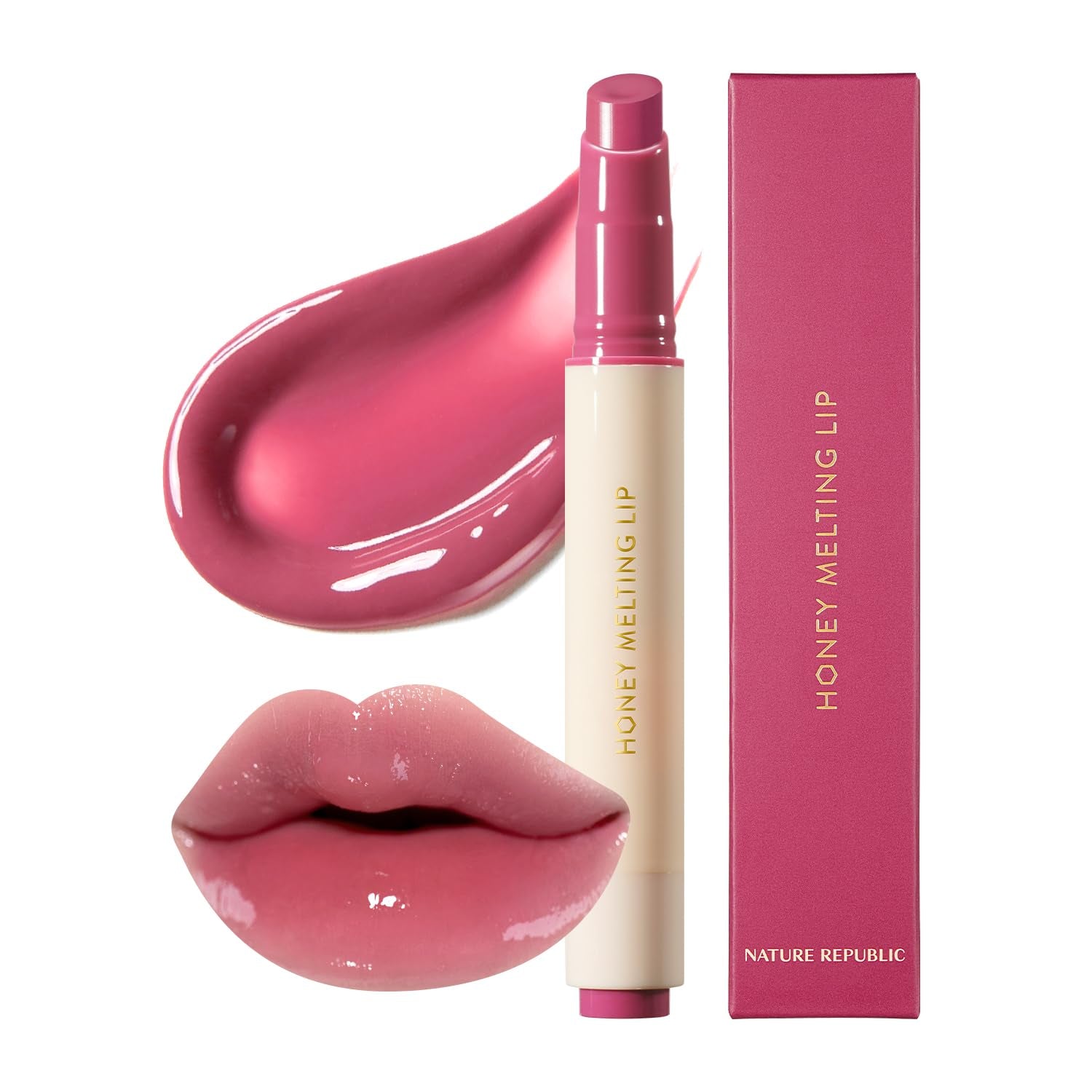 Honey Melting Lip Stick (02 Fig) - Hydrating Gloss and Moisturizing Balm with Sheer Tint and Nude Shine Finish, Korean Makeup