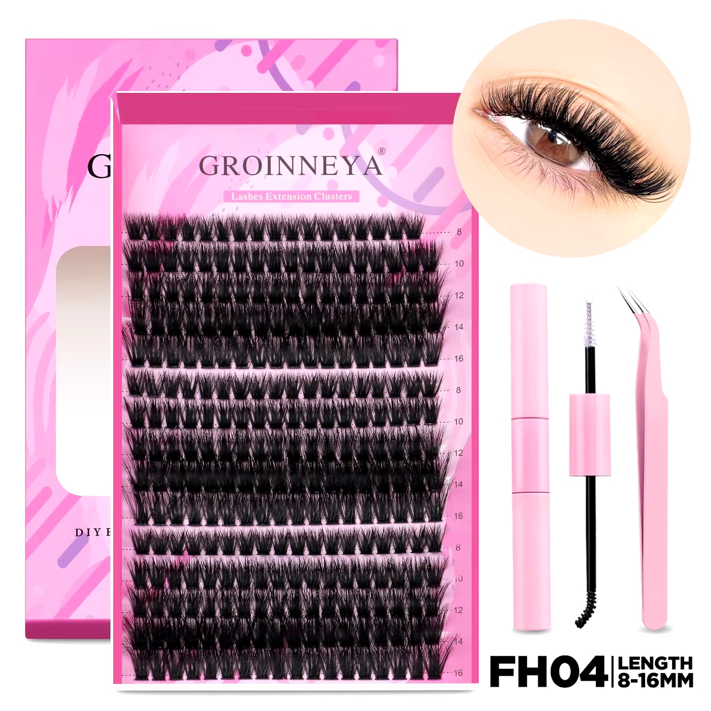 DIY Individual Lash Extension Kit - Complete Set with Cluster Mix Eyelashes, Lash Bond, and Seal for At-Home Application