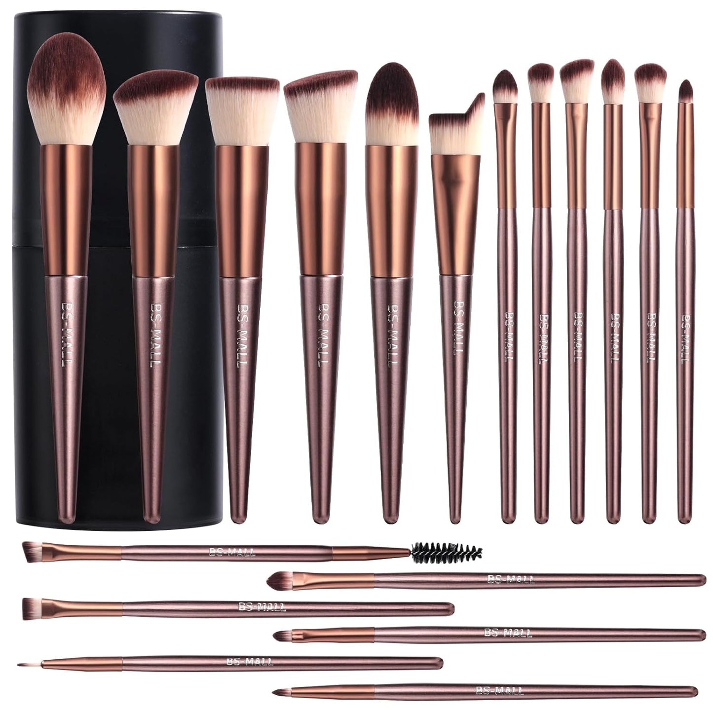 Premium 18-Piece Synthetic Makeup Brush Set with Black Case for Foundation, Powder, Concealers, Eye Shadows, and Blush