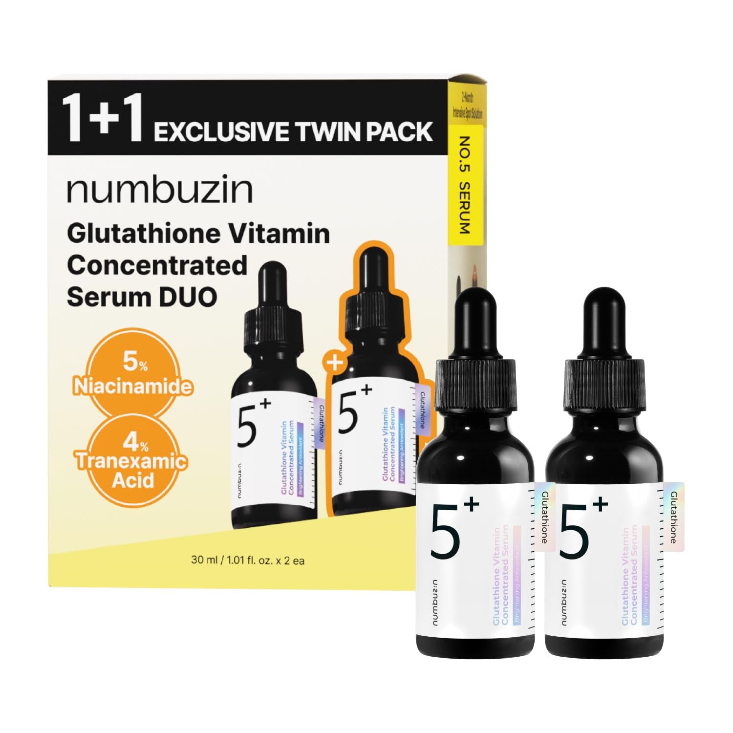 Say goodbye to dark spots! 🌟 Discover our No.5 Concentrated Serum packed with Tranexamic Acid, Niacinamide, Glutathione, and Vitamin C—perfect for sensitive skin! ✨ 1.01 Fl. Oz. of radiance awaits!