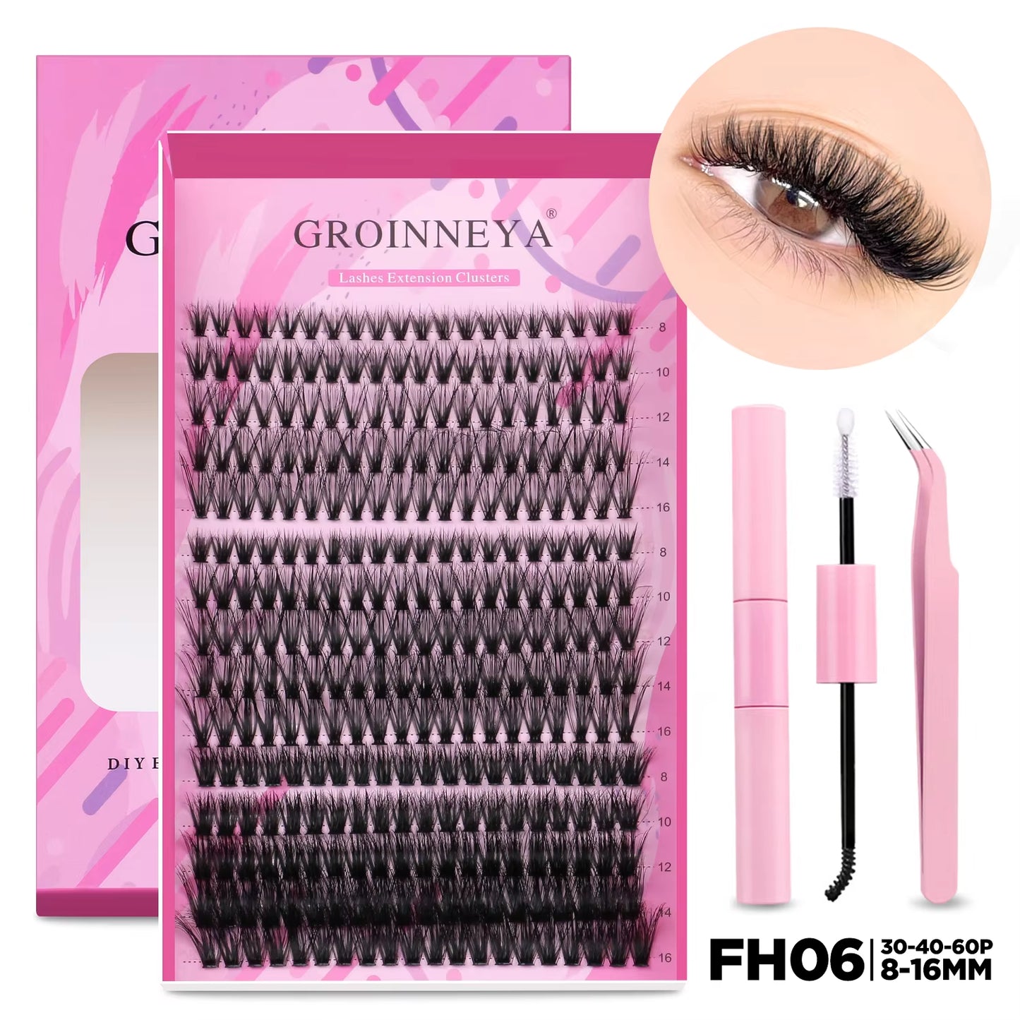 DIY Individual Lash Extension Kit - Complete Set with Cluster Mix Eyelashes, Lash Bond, and Seal for At-Home Application