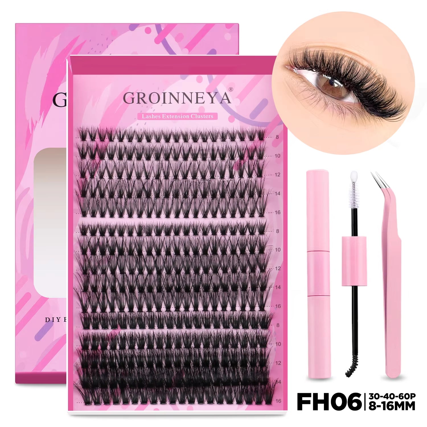 DIY Individual Lash Extension Kit - Complete Set with Cluster Mix Eyelashes, Lash Bond, and Seal for At-Home Application