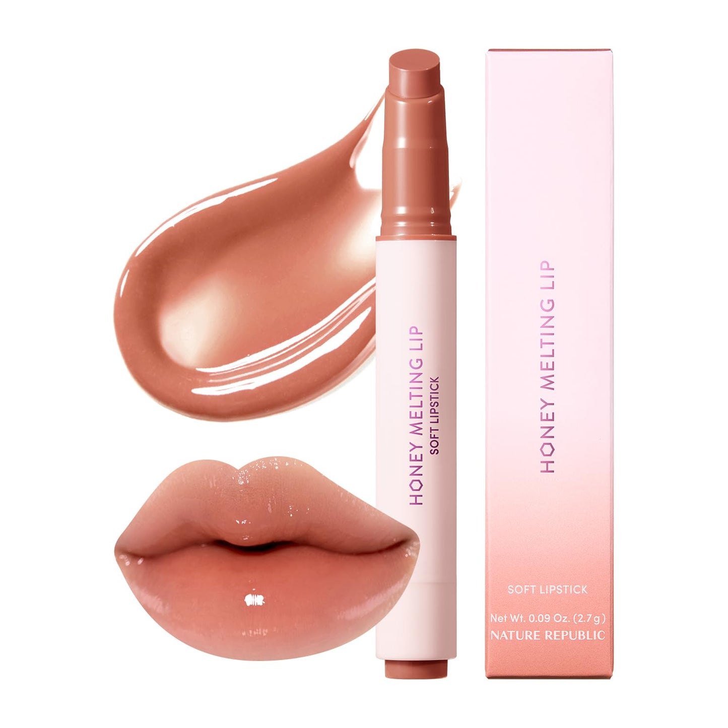 Honey Melting Lip Stick (02 Fig) - Hydrating Gloss and Moisturizing Balm with Sheer Tint and Nude Shine Finish, Korean Makeup