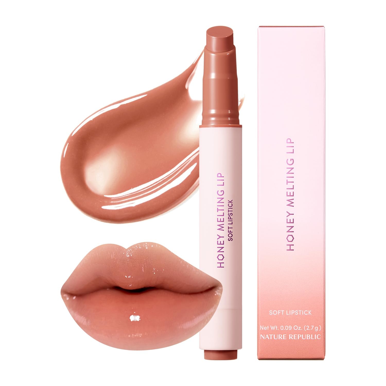 Honey Melting Lip Stick (02 Fig) - Hydrating Gloss and Moisturizing Balm with Sheer Tint and Nude Shine Finish, Korean Makeup