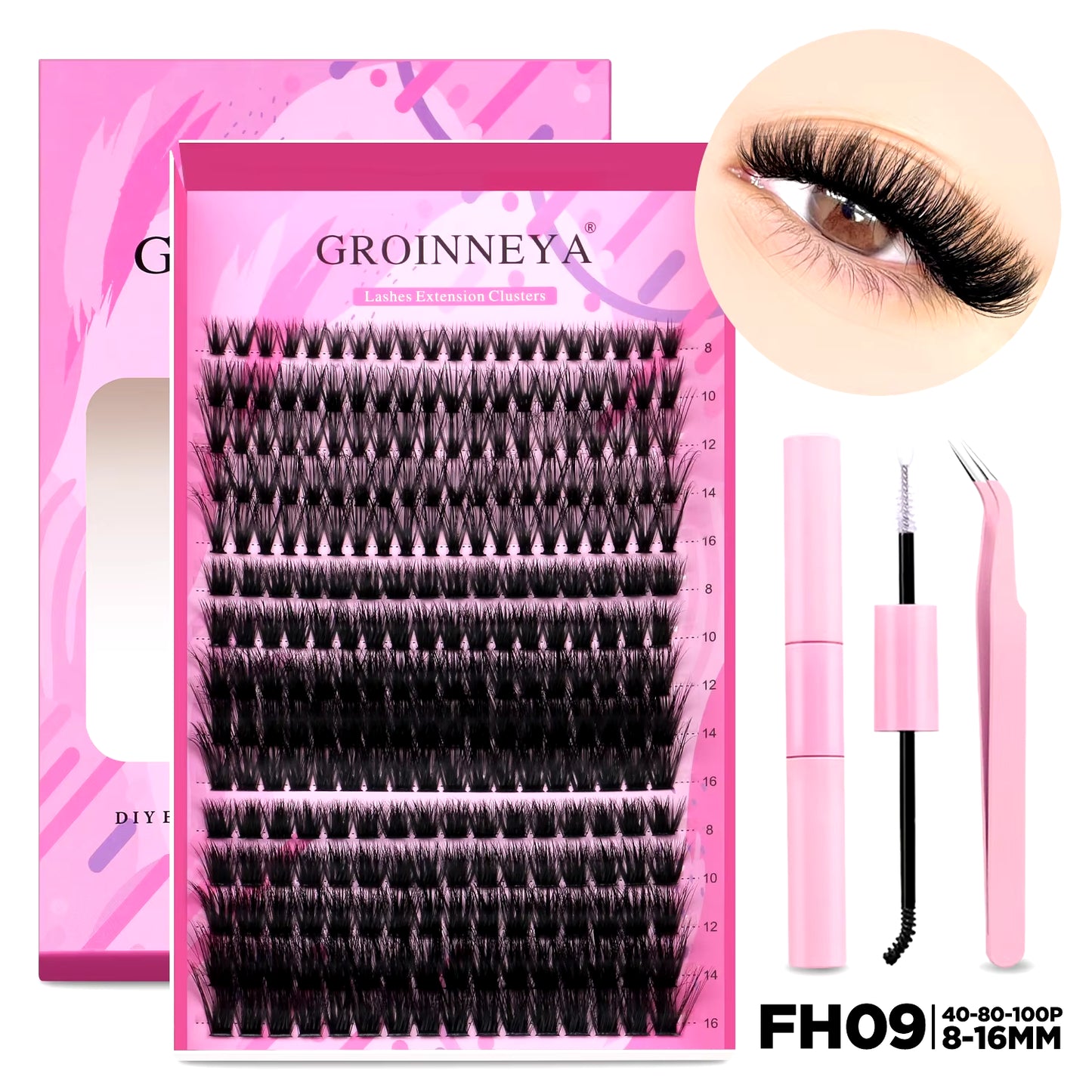 DIY Individual Lash Extension Kit - Complete Set with Cluster Mix Eyelashes, Lash Bond, and Seal for At-Home Application