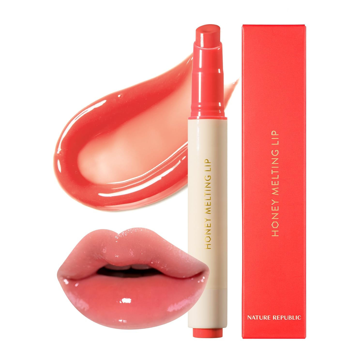 Honey Melting Lip Stick (02 Fig) - Hydrating Gloss and Moisturizing Balm with Sheer Tint and Nude Shine Finish, Korean Makeup