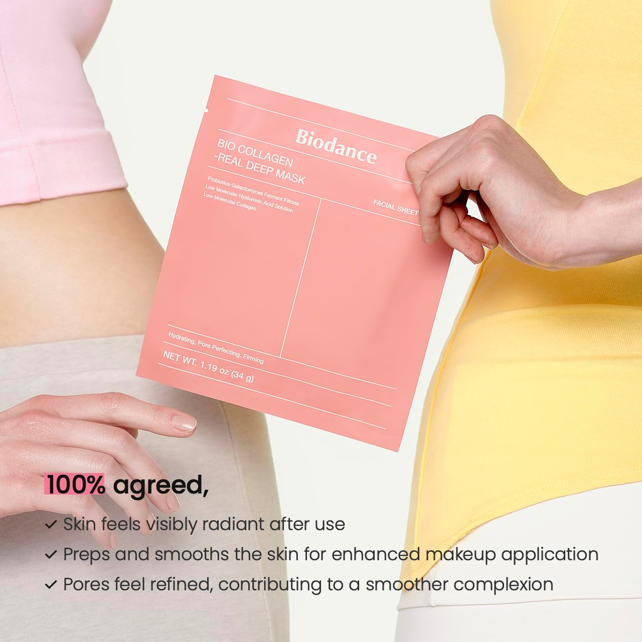Bio-Collagen Deep Hydrating Overnight Hydrogel Mask - Pore Minimizing and Elasticity Enhancing, 34g x 4 Packs