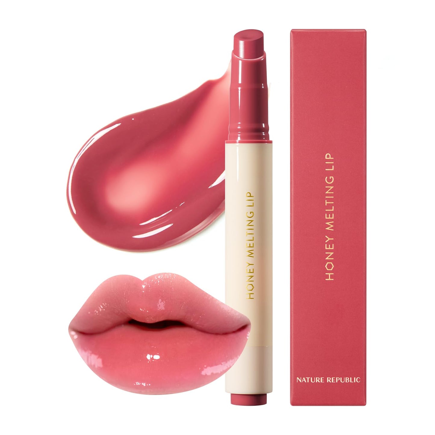 Honey Melting Lip Stick (02 Fig) - Hydrating Gloss and Moisturizing Balm with Sheer Tint and Nude Shine Finish, Korean Makeup