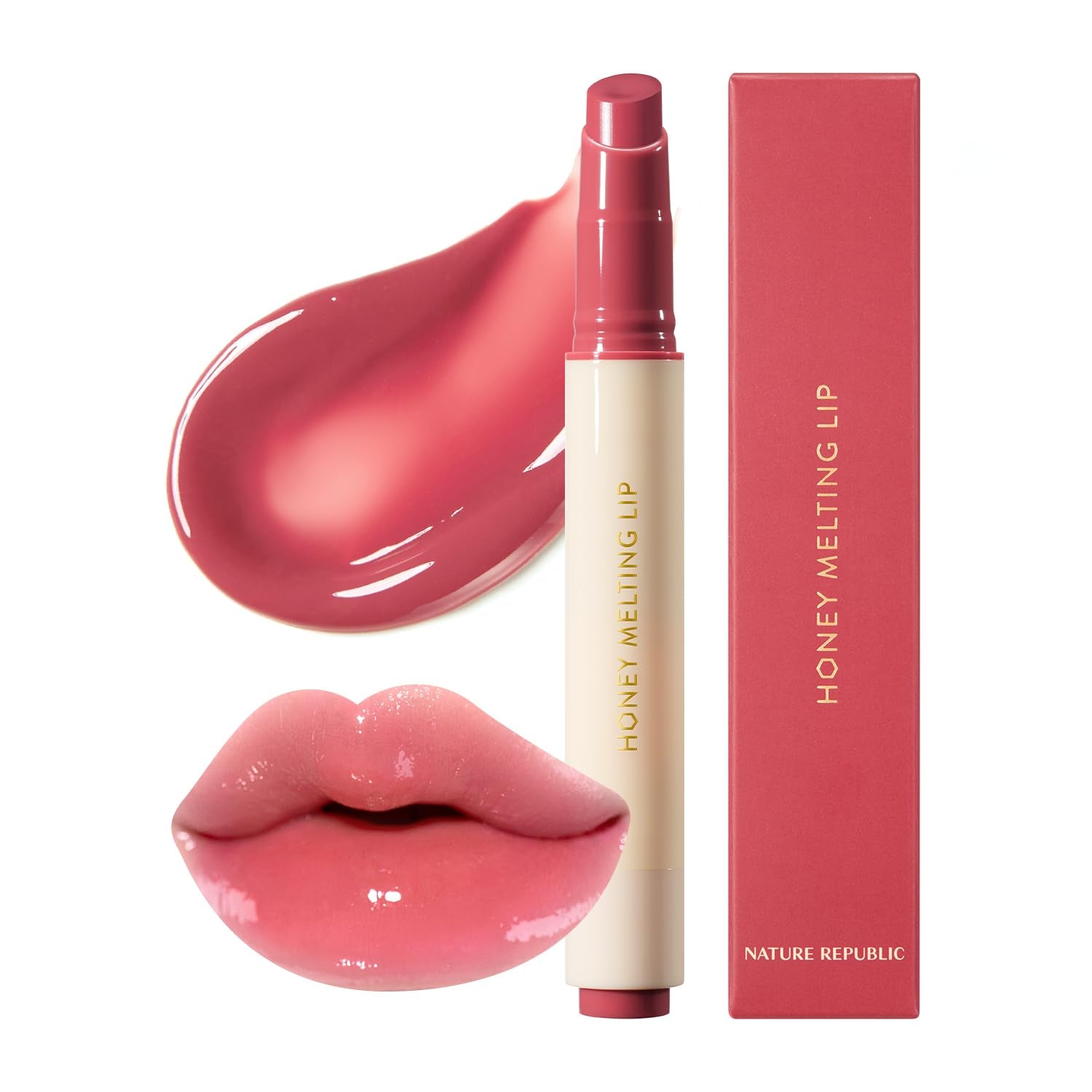 Honey Melting Lip Stick (02 Fig) - Hydrating Gloss and Moisturizing Balm with Sheer Tint and Nude Shine Finish, Korean Makeup