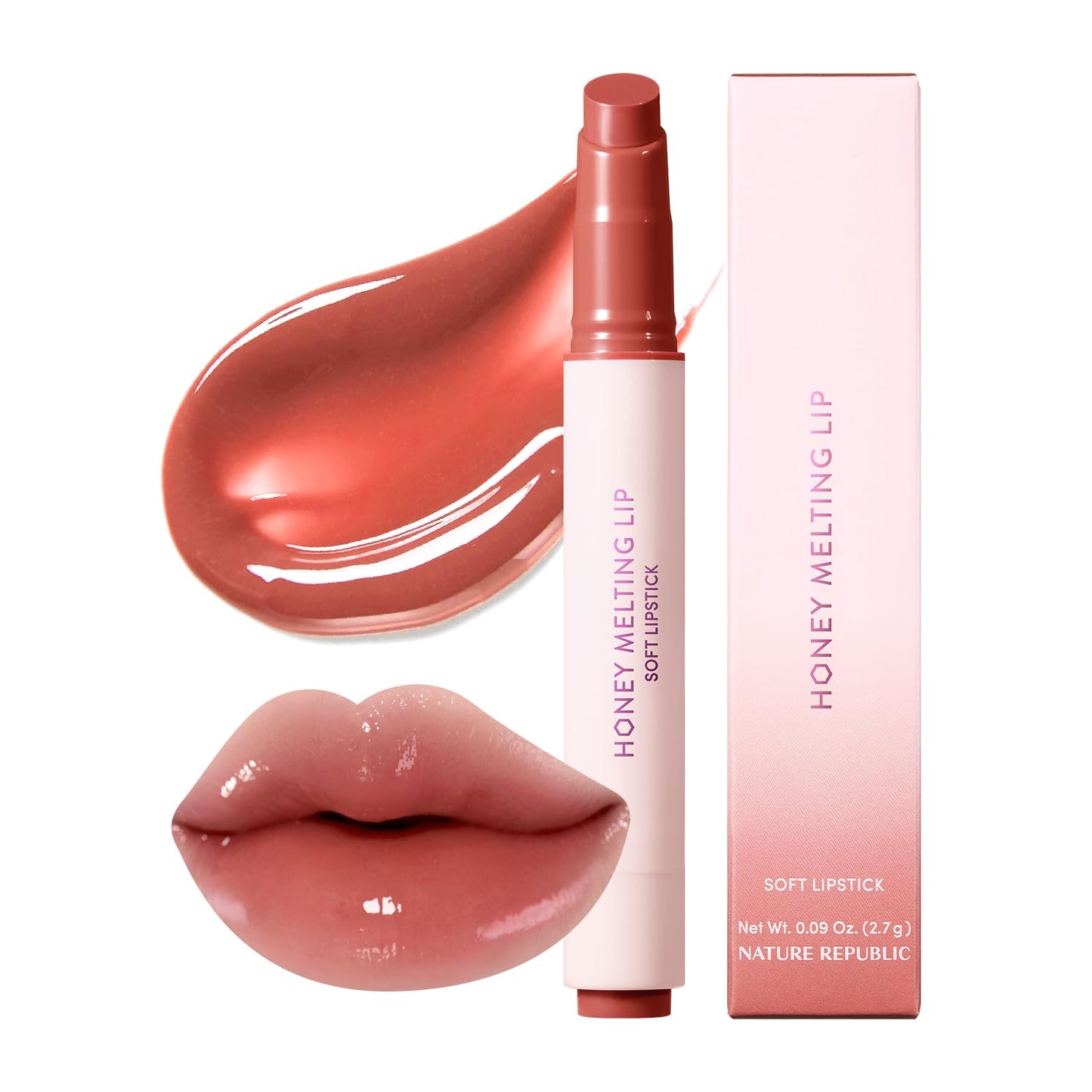 Honey Melting Lip Stick (02 Fig) - Hydrating Gloss and Moisturizing Balm with Sheer Tint and Nude Shine Finish, Korean Makeup