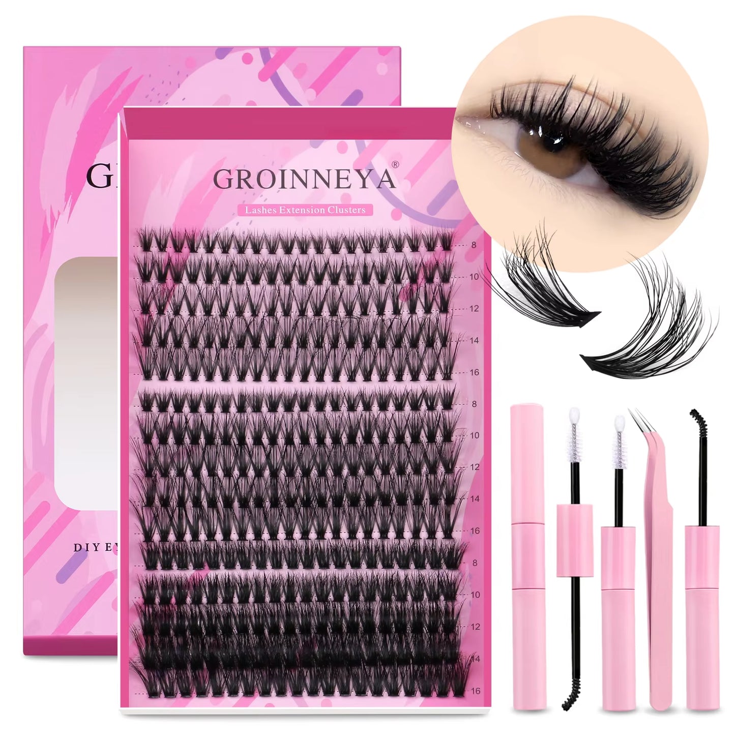 DIY Individual Lash Extension Kit - Complete Set with Cluster Mix Eyelashes, Lash Bond, and Seal for At-Home Application