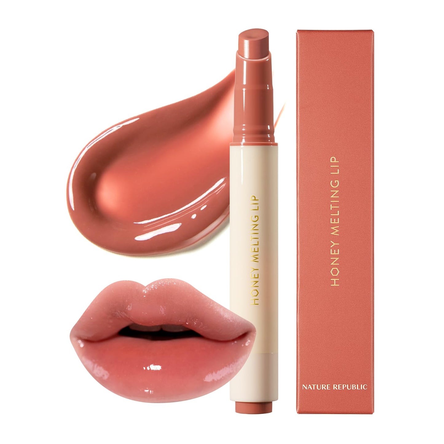Honey Melting Lip Stick (02 Fig) - Hydrating Gloss and Moisturizing Balm with Sheer Tint and Nude Shine Finish, Korean Makeup