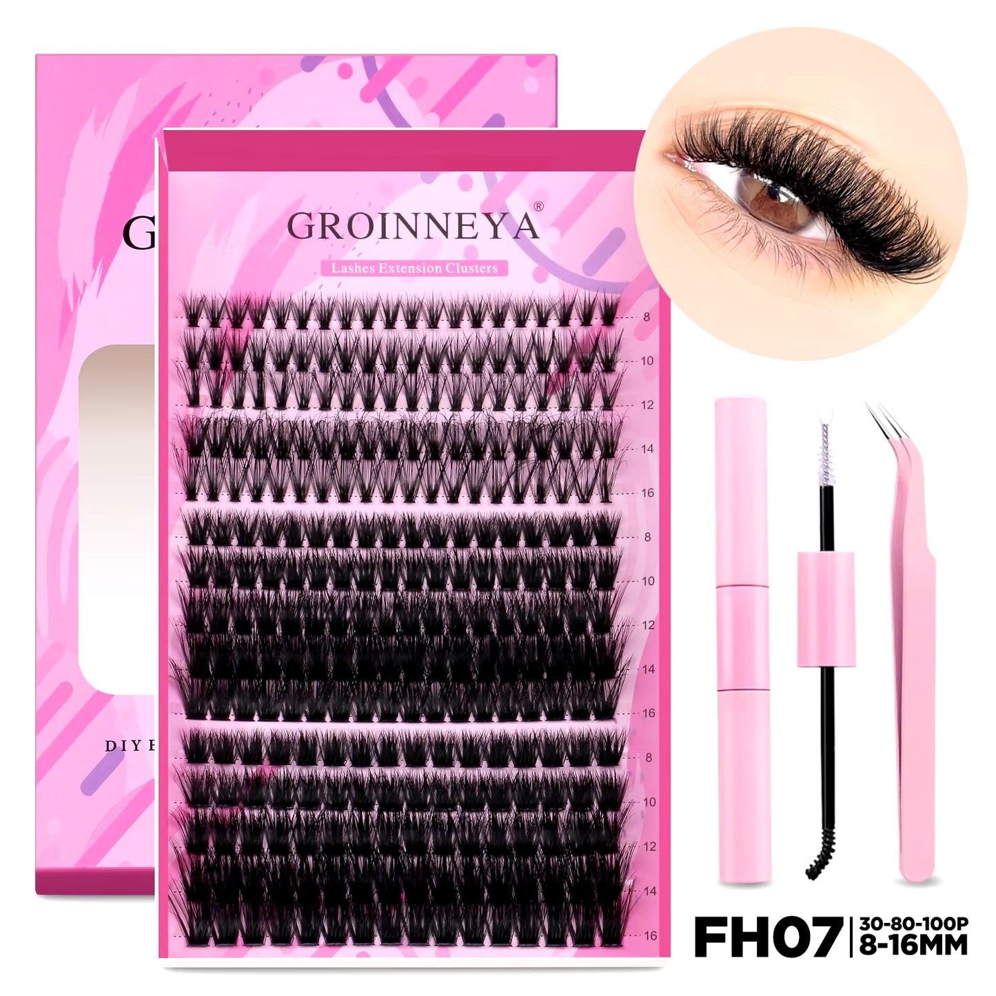 DIY Individual Lash Extension Kit - Complete Set with Cluster Mix Eyelashes, Lash Bond, and Seal for At-Home Application