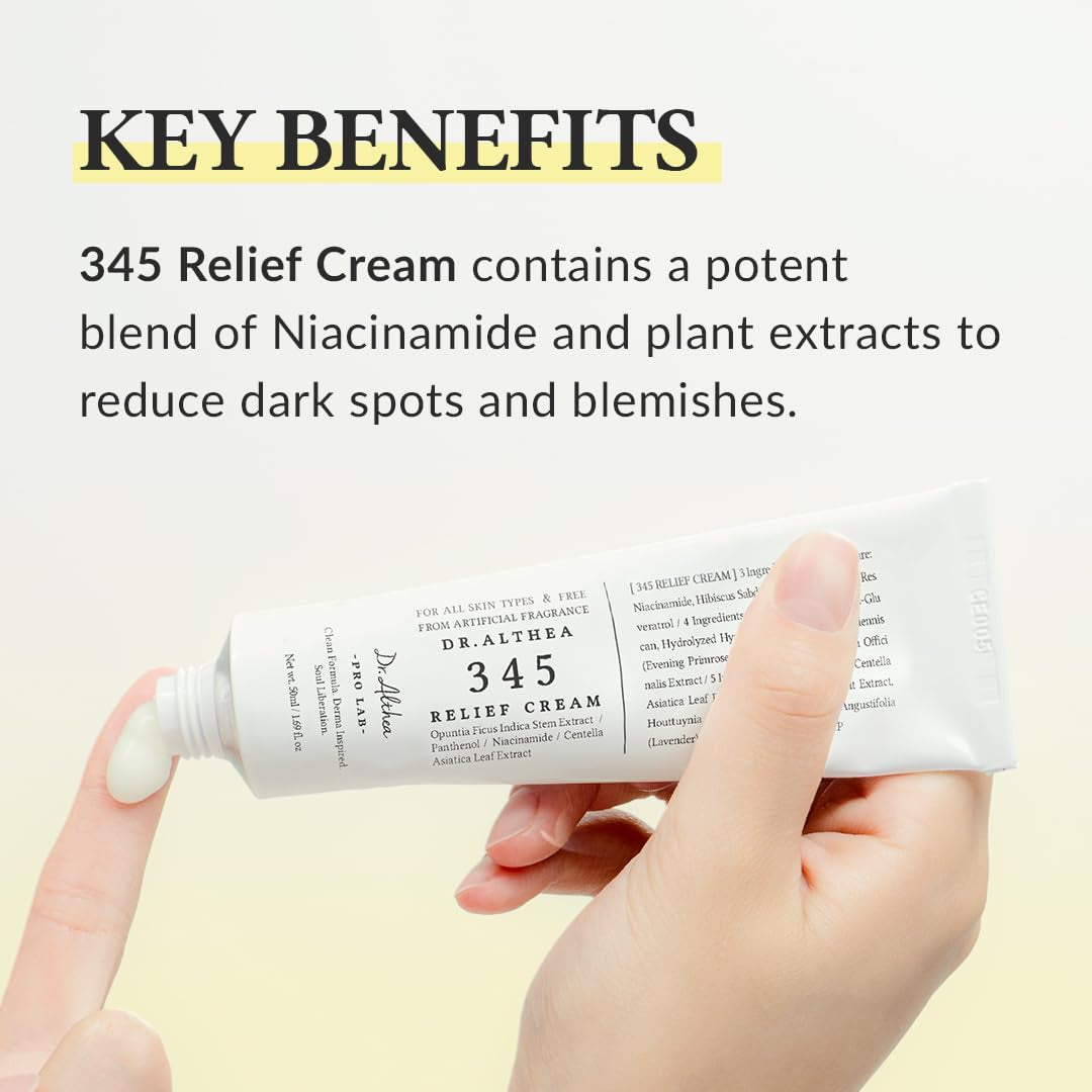 Say goodbye to blemishes with Dr. Althea 345 Relief Cream! 🌿✨ This daily moisturizer soothes and hydrates all skin types with the power of Niacinamide and Panthenol. Vegan, effective, and perfect for your skincare routine! #KoreanSkincare #BlemishCare #VeganBeauty