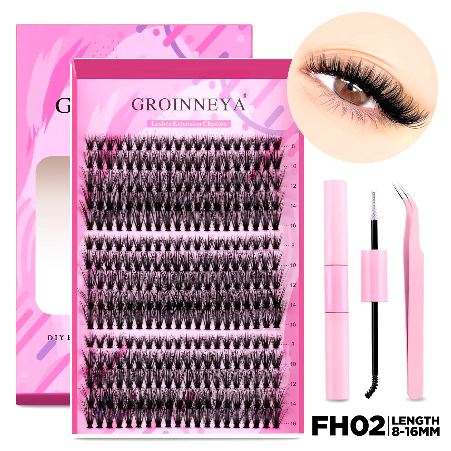DIY Individual Lash Extension Kit - Complete Set with Cluster Mix Eyelashes, Lash Bond, and Seal for At-Home Application