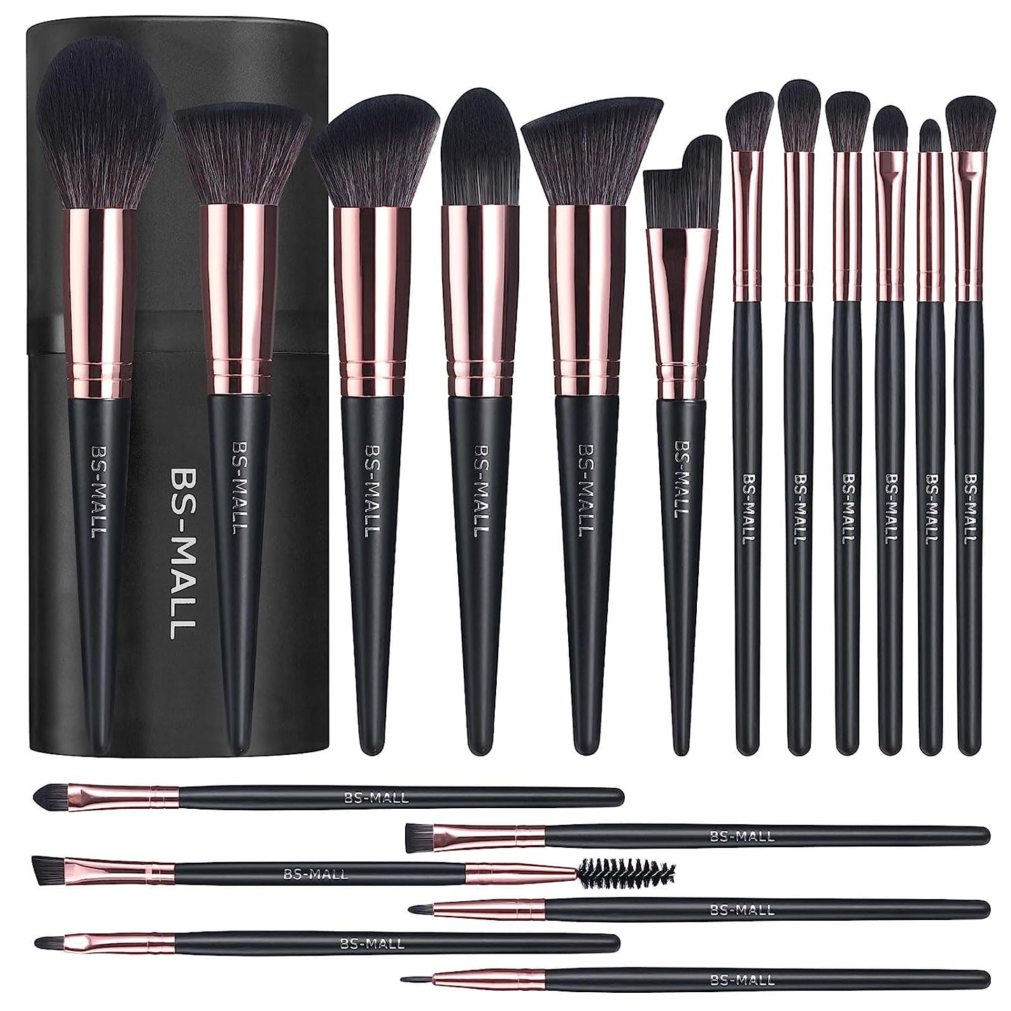 Premium 18-Piece Synthetic Makeup Brush Set with Black Case for Foundation, Powder, Concealers, Eye Shadows, and Blush