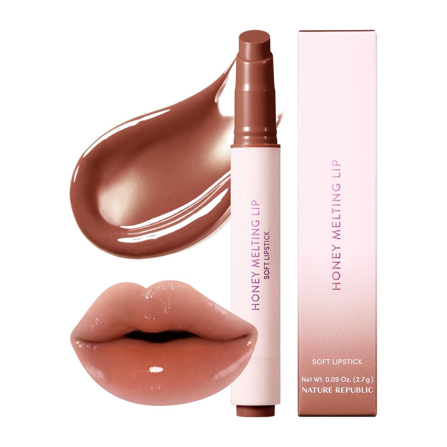 Honey Melting Lip Stick (02 Fig) - Hydrating Gloss and Moisturizing Balm with Sheer Tint and Nude Shine Finish, Korean Makeup