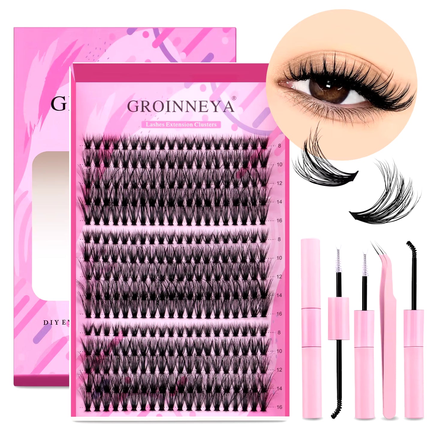 DIY Individual Lash Extension Kit - Complete Set with Cluster Mix Eyelashes, Lash Bond, and Seal for At-Home Application
