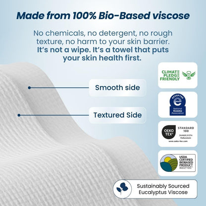 Say goodbye to stubborn makeup with our XL Biobased Face Towels! 🌿✨ Approved by the Eczema Association, these ultra-soft disposable wipes come in a 50 count pack. Perfect for sensitive skin! 💖 #MakeupRemover #EcoFriendly #SkincareEssentials