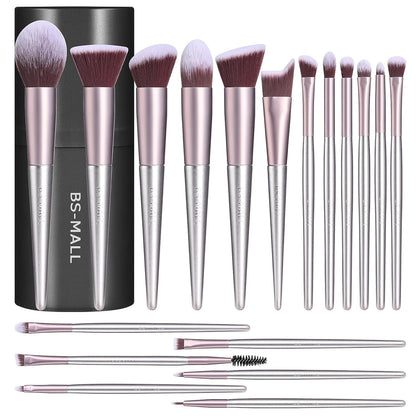 Premium 18-Piece Synthetic Makeup Brush Set with Black Case for Foundation, Powder, Concealers, Eye Shadows, and Blush