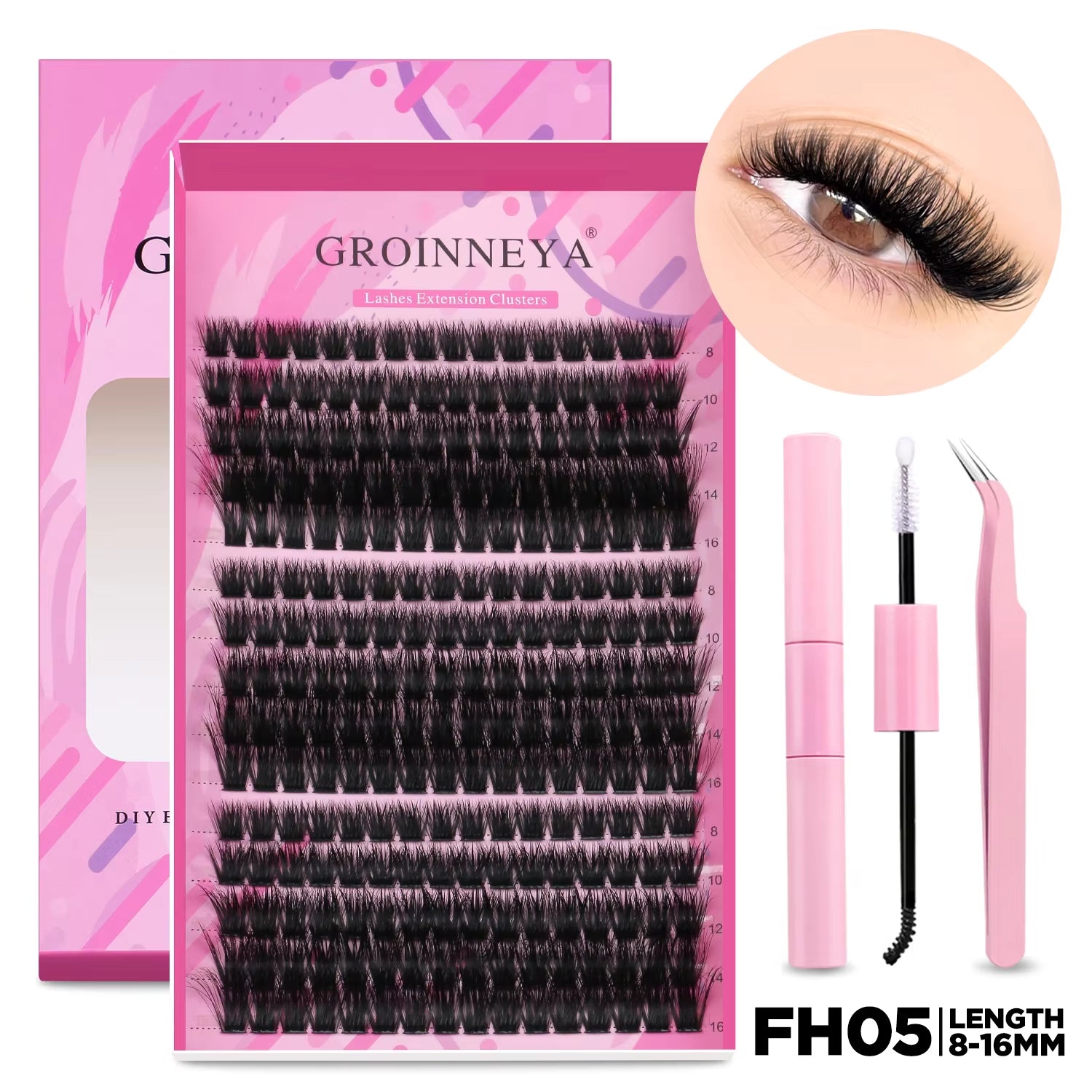 DIY Individual Lash Extension Kit - Complete Set with Cluster Mix Eyelashes, Lash Bond, and Seal for At-Home Application