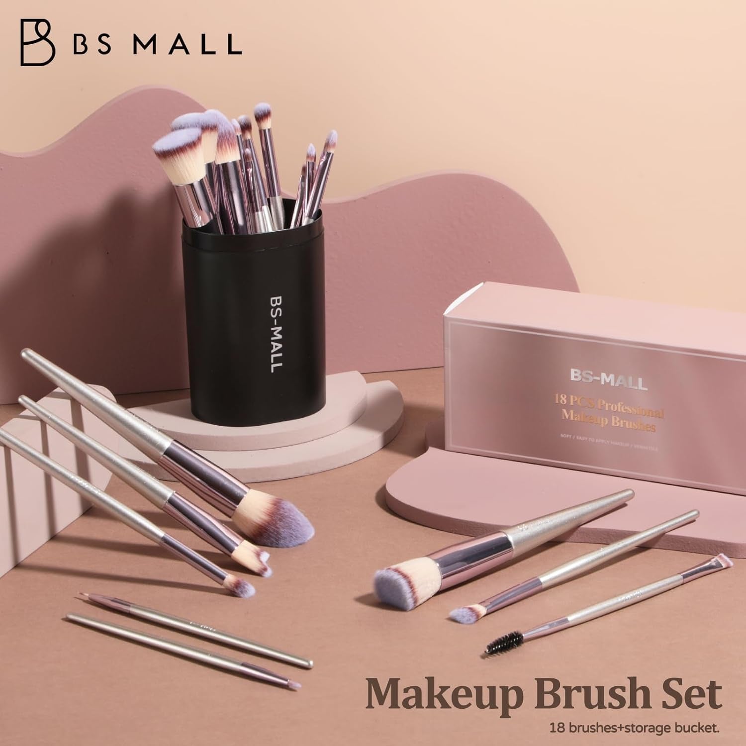 Premium 18-Piece Synthetic Makeup Brush Set with Black Case for Foundation, Powder, Concealers, Eye Shadows, and Blush