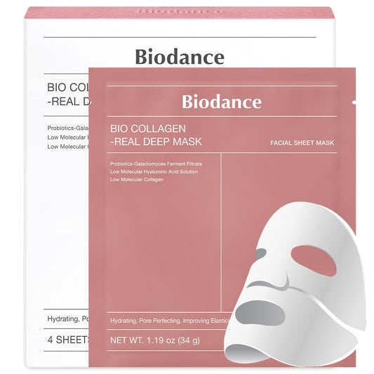 Bio-Collagen Deep Hydrating Overnight Hydrogel Mask - Pore Minimizing and Elasticity Enhancing, 34g x 4 Packs