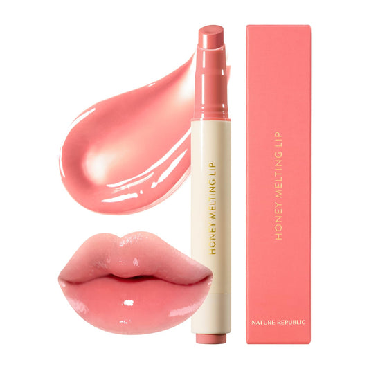 Honey Melting Lip Stick (02 Fig) - Hydrating Gloss and Moisturizing Balm with Sheer Tint and Nude Shine Finish, Korean Makeup