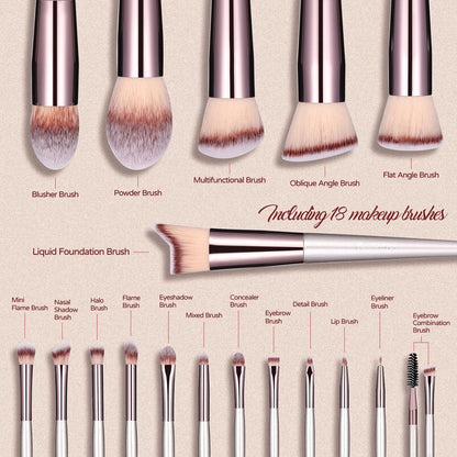 Premium 18-Piece Synthetic Makeup Brush Set with Black Case for Foundation, Powder, Concealers, Eye Shadows, and Blush