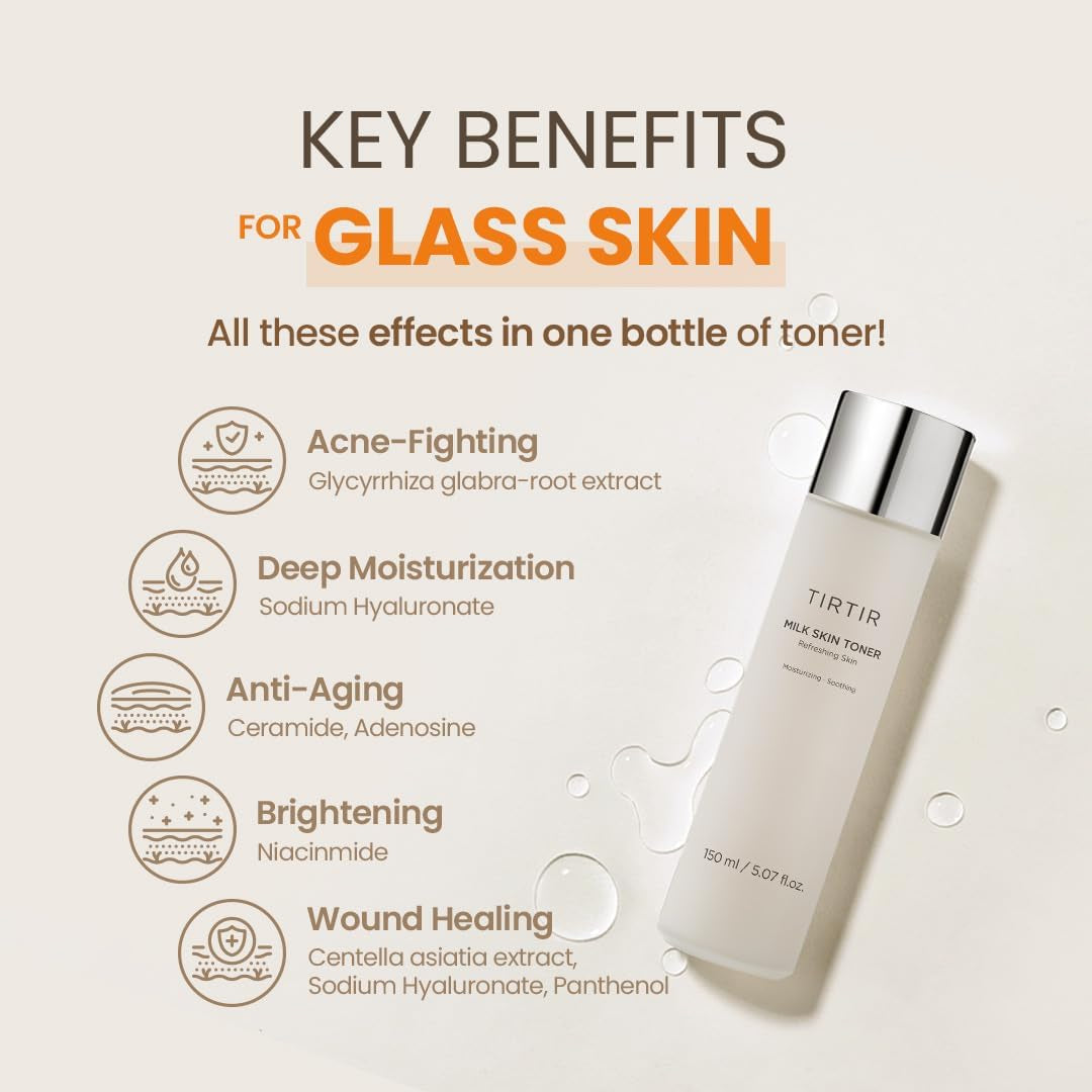 Milk Skin Rice Toner - Intensive Hydrating Facial Toner with Niacinamide, Ceramide, and Rice Bran Extract, Vegan Korean Skincare, 150ml / 5.07 fl. oz.