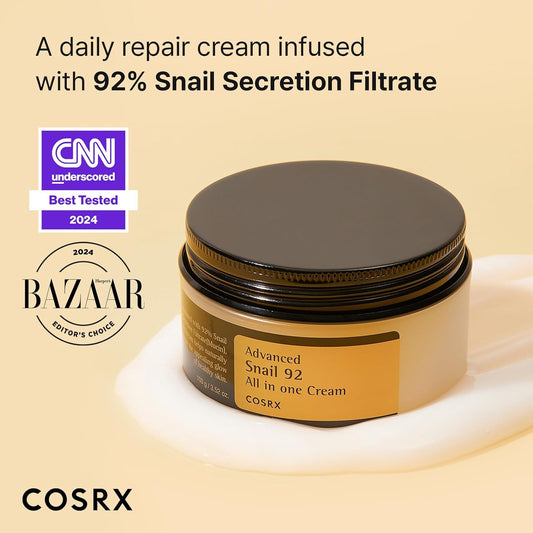 Snail Mucin 92% Moisturizing Cream - 3.52 Oz Lightweight Hydrating Formula for Radiant Skin, Korean Skincare Solution