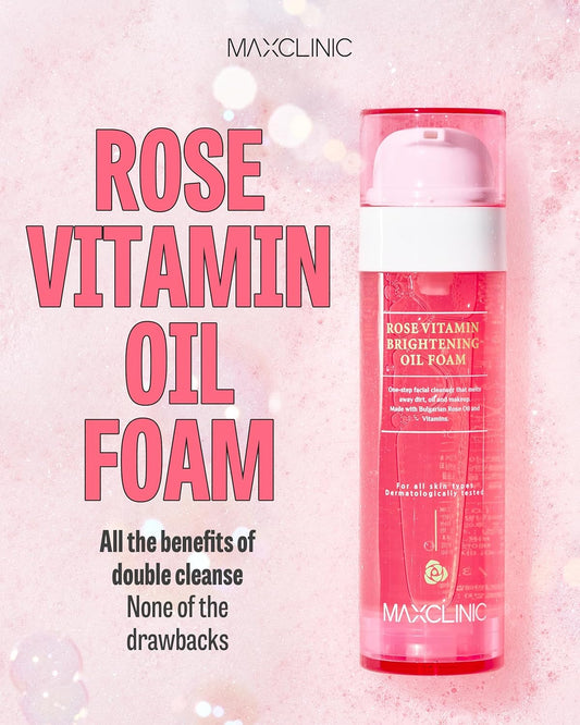 [K-Beauty] Rose Vitamin Oil to Foam - All-In-One Korean Face Wash Oilbased Foaming Facial Cleanser - Pore Minimizing & Blackhead Remover - Makeup Deep Cleansing Oil for All Skin Types (3.88 Fl Oz) blackrose picks blackrose picks